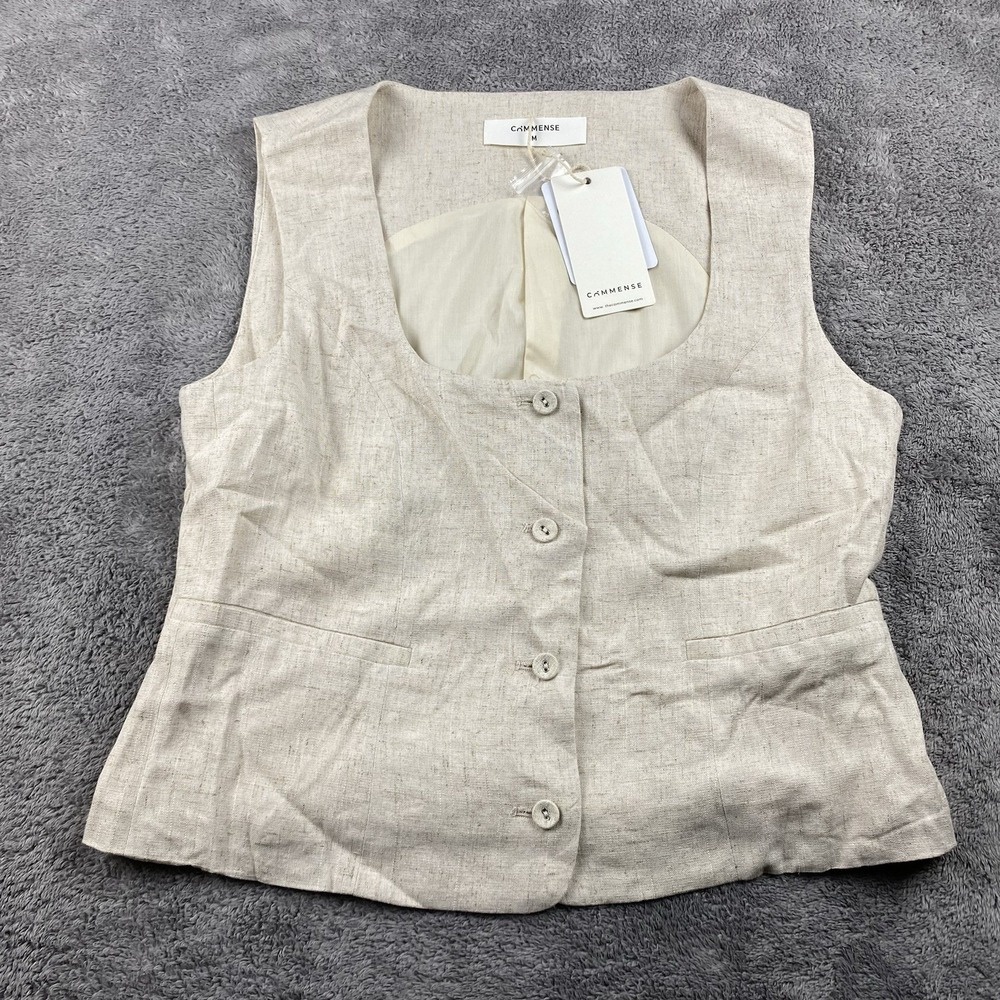 Commense Button Up Vest Womens Medium Beige Sleeveless